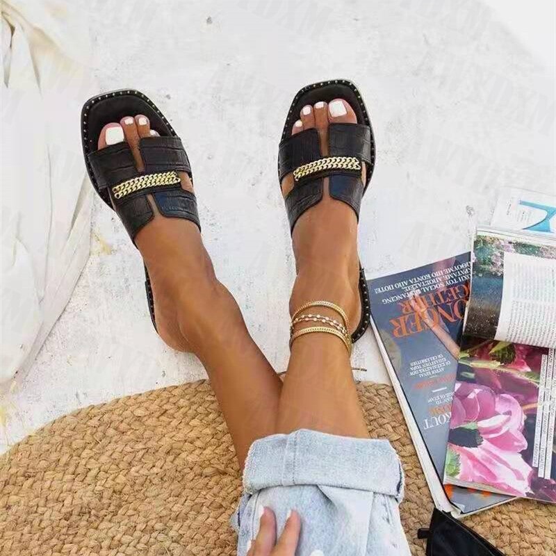 Fashion Chain Open Toe Flat Sandals