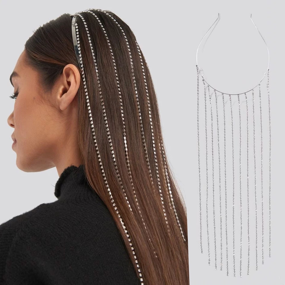 Luxury Long Tassel Rhinestone Hair Chain Headpiece