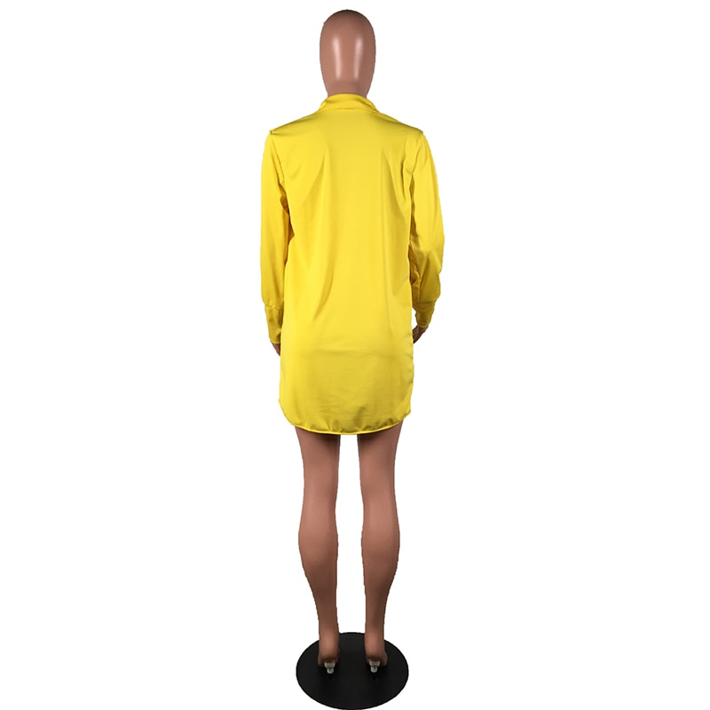 Low-Cut Yellow Long Sleeve Lapel Dress
