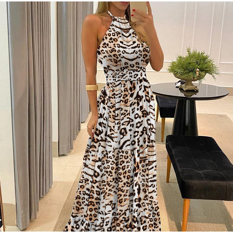 Halter Leopard Print Backless Dress