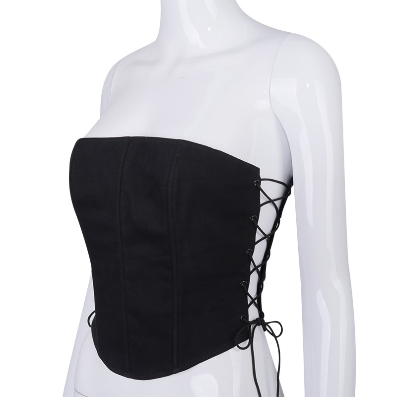 Off Shoulder Strapless Lace Up Sexy Bustier Corset Crop Tops for Women Black Sleeveless Vest Top Cropped Feminino