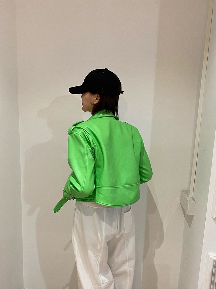 Short Green Biker Leather Jacket