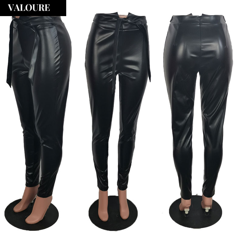 High Waist Belted Leather Pants