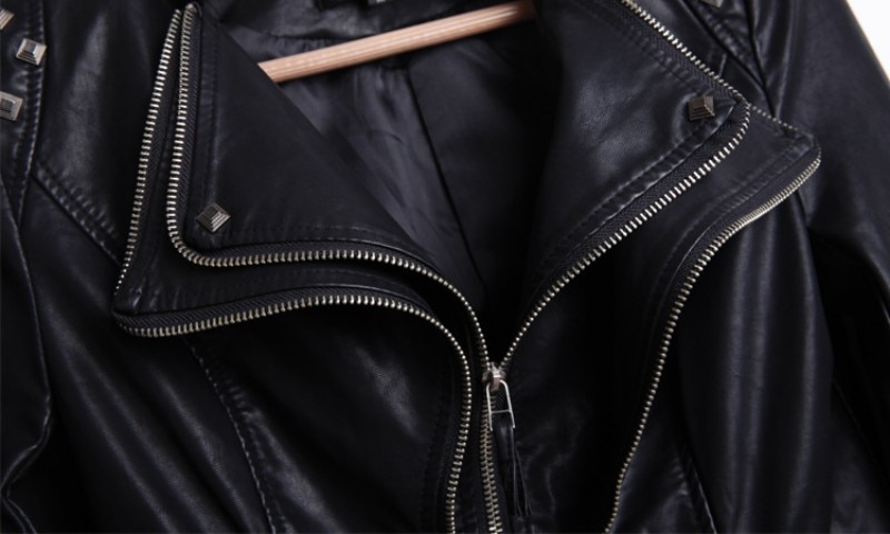 Studded Shoulder Double Lapels Faux Leather Jacket