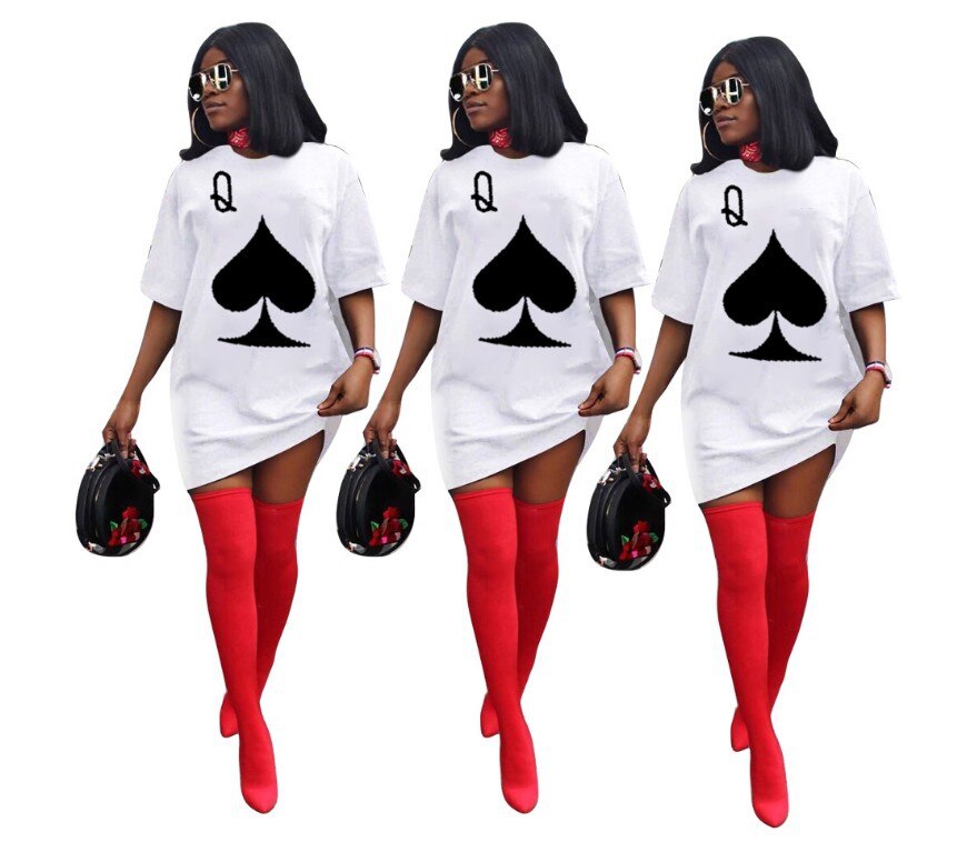 Short Sleeve Poker Pattern Tshirt Mini Dress