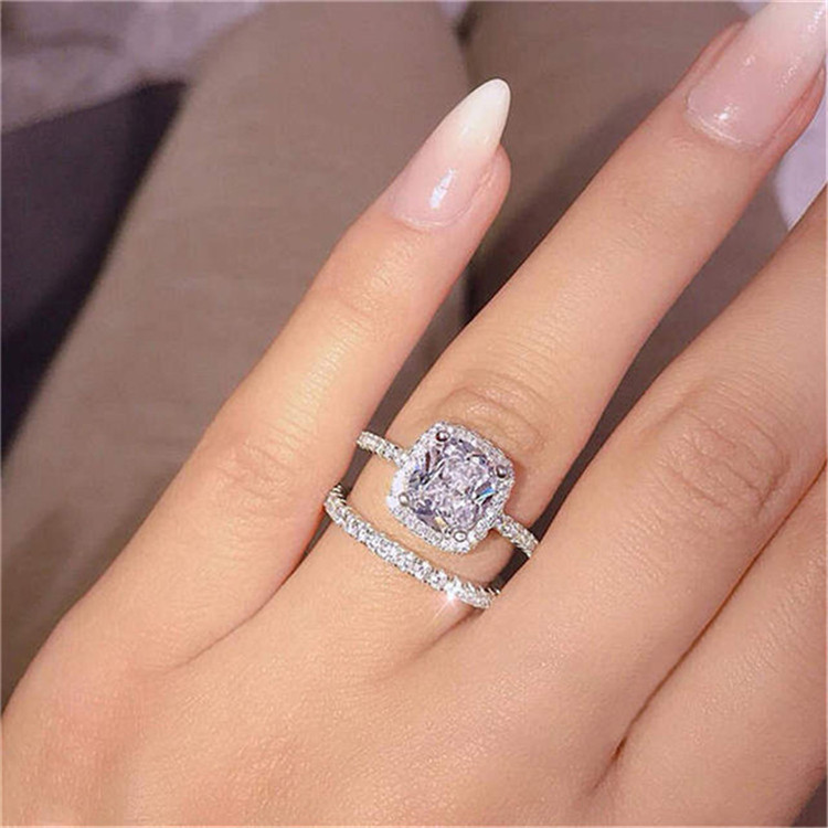 S925 Luxury Bridal White Gold Color Cubic Zirconia Ring