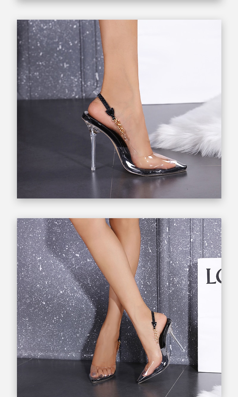 Chain Pointed Toe Transparent High Heels