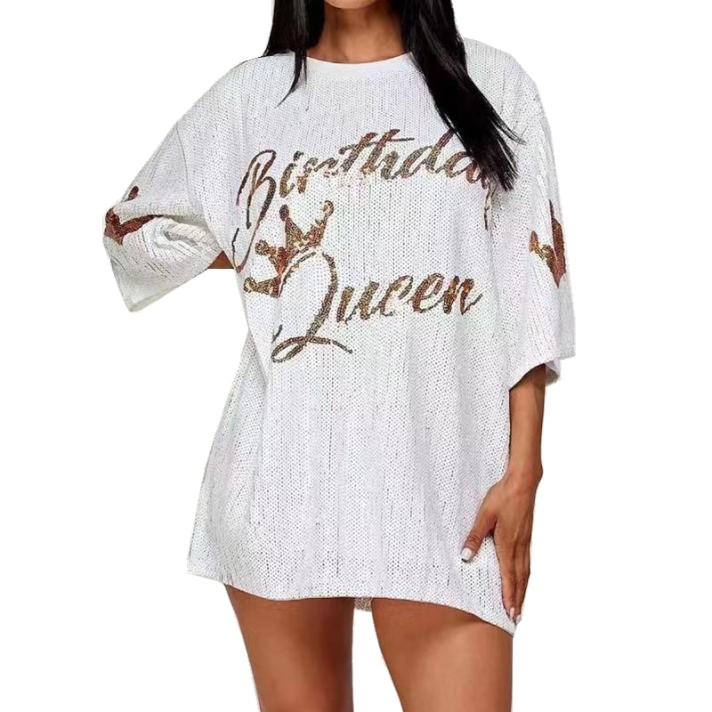 Letter Sequined T-Shirt Dress/Top