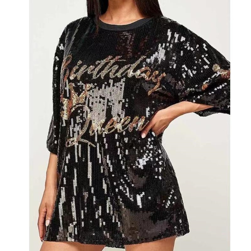 Letter Sequined T-Shirt Dress/Top