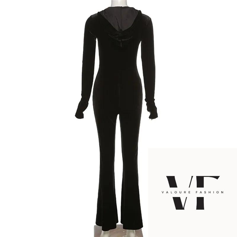 Meqeiss New Casual Fashion Velvet Hooded Zipper Jumpsuits Women Rompers Club Party One Piece Outfits Fall Overall Clothes