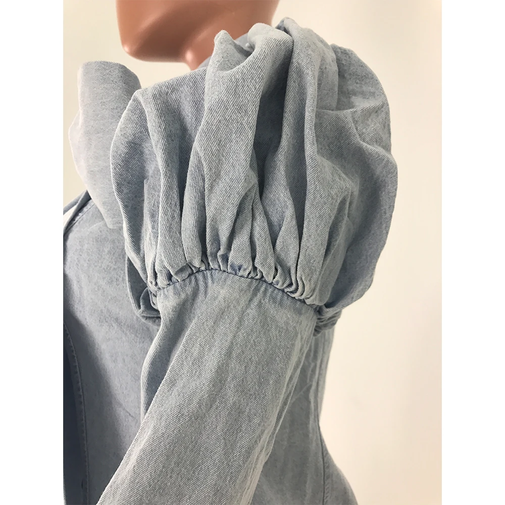 Bow Neck Full Sleeve Denim Top