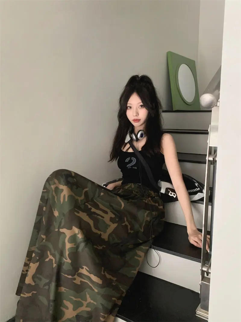 Camouflage High Waist A-Line Skirt