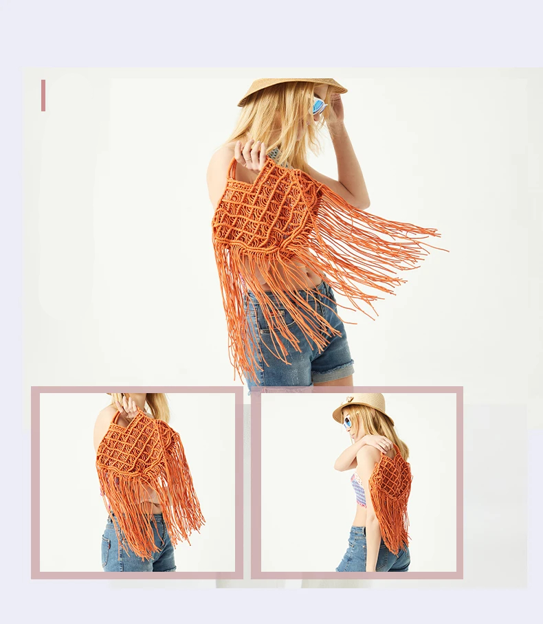 Bohemian Tassel Fishnet Tote Bag