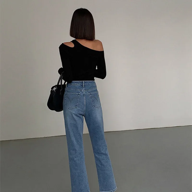Skew Collar Off-Shoulder Long-Sleeved Top