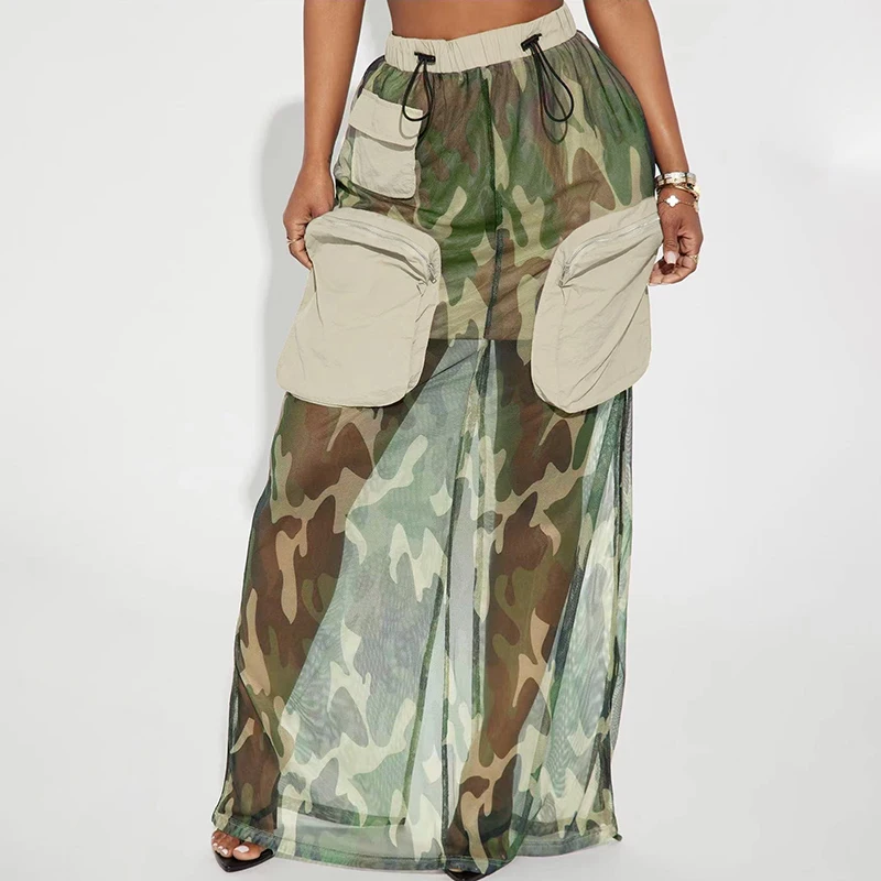 Camouflage Mesh Cargo Skirt With Inner Skirt