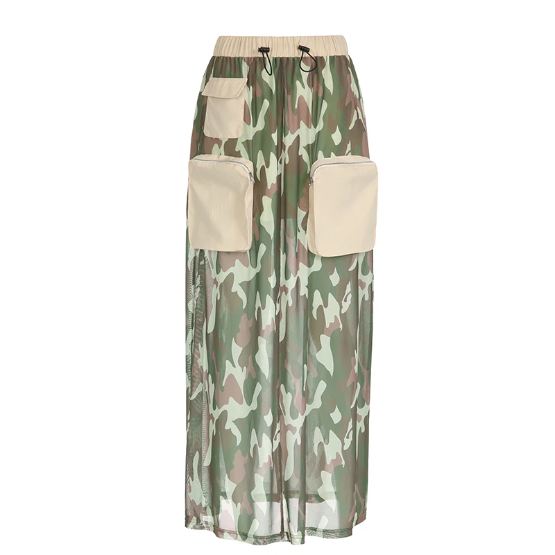 Camouflage Mesh Cargo Skirt With Inner Skirt