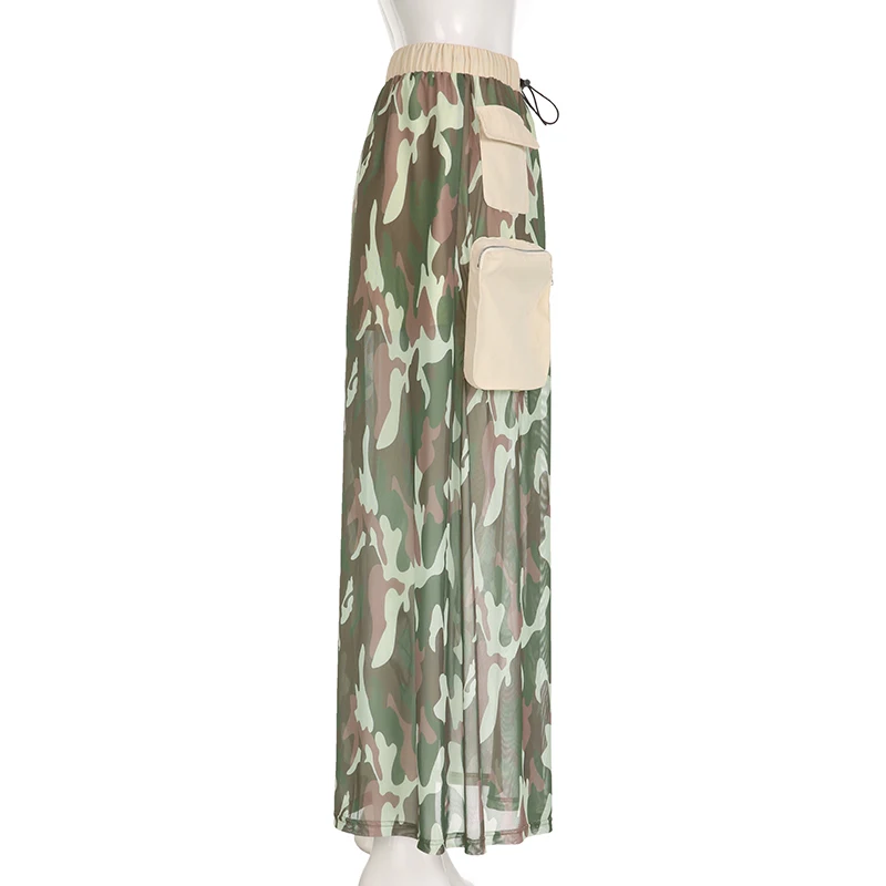Camouflage Mesh Cargo Skirt With Inner Skirt