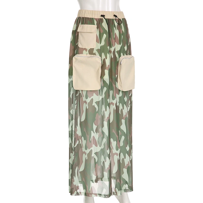 Camouflage Mesh Cargo Skirt With Inner Skirt