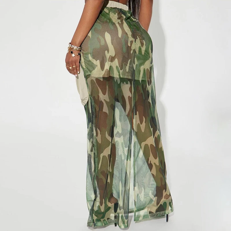 Camouflage Mesh Cargo Skirt With Inner Skirt