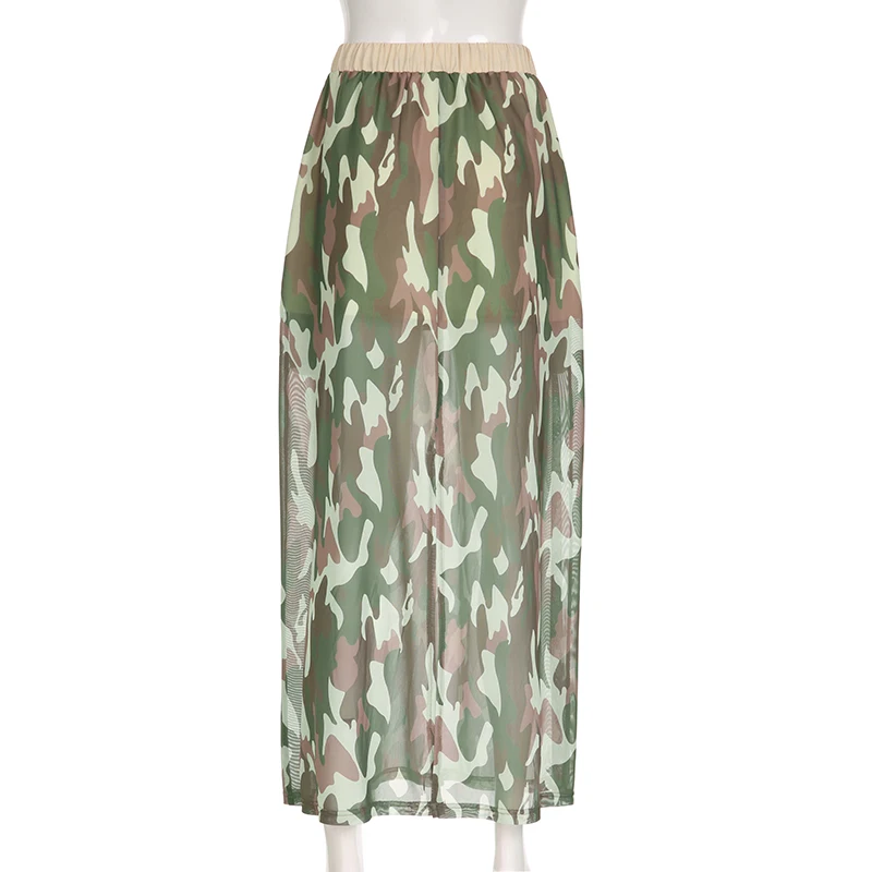 Camouflage Mesh Cargo Skirt With Inner Skirt