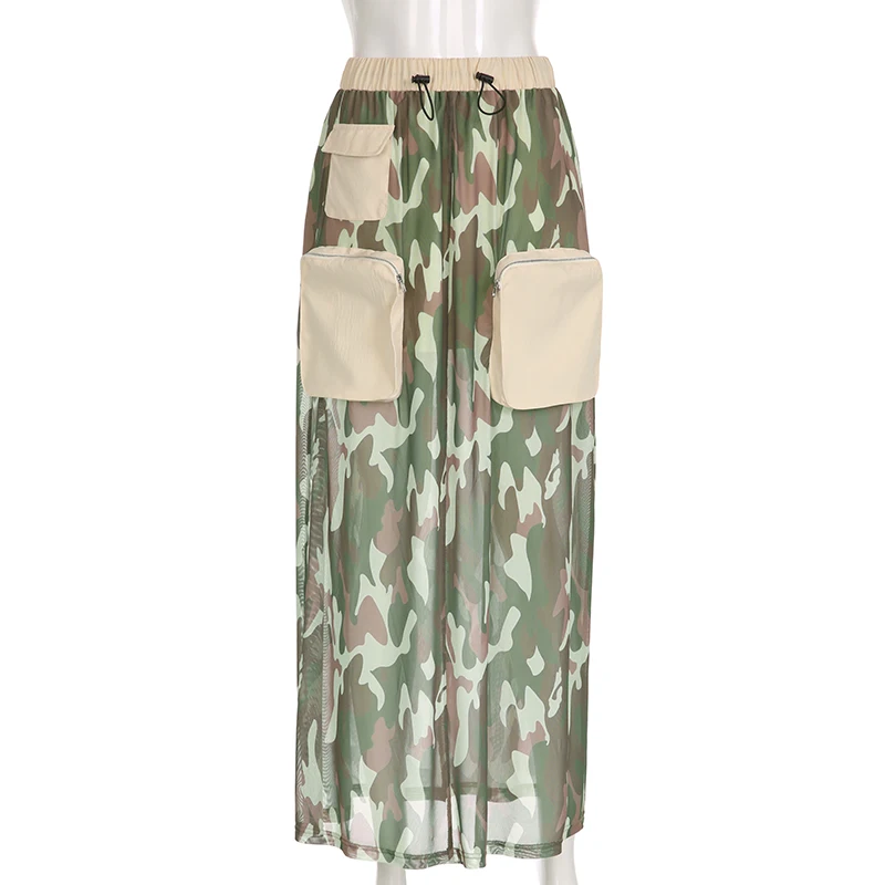 Camouflage Mesh Cargo Skirt With Inner Skirt
