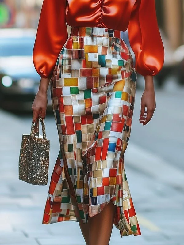 Mermaid Wrap Rainbow Plaid Skirt