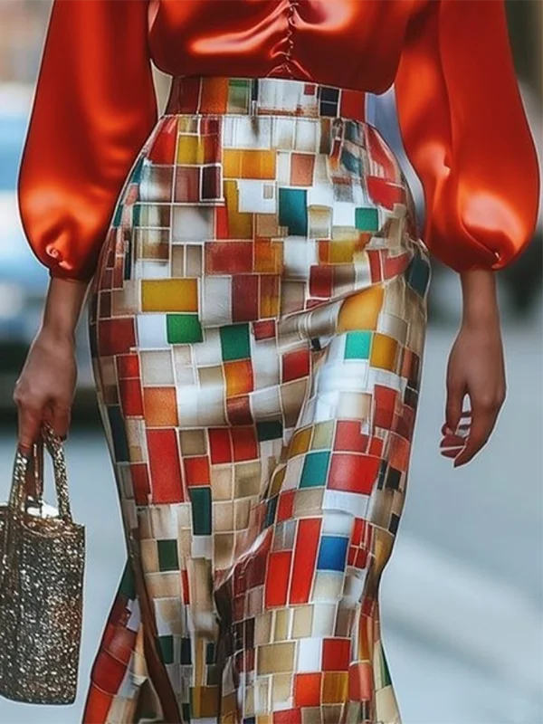 Mermaid Wrap Rainbow Plaid Skirt