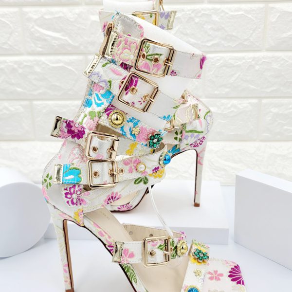 Jeweled Floral Gold Stiletto Sandals