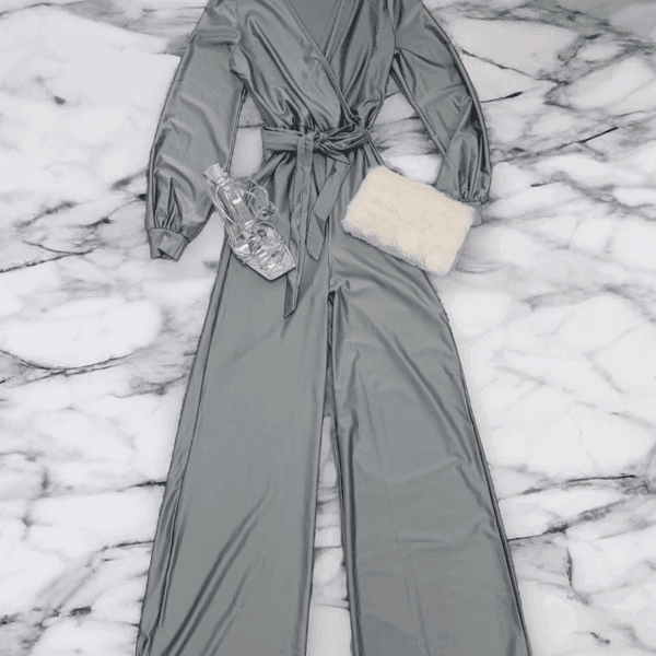 Stretch Wrap Metallic Jumpsuit