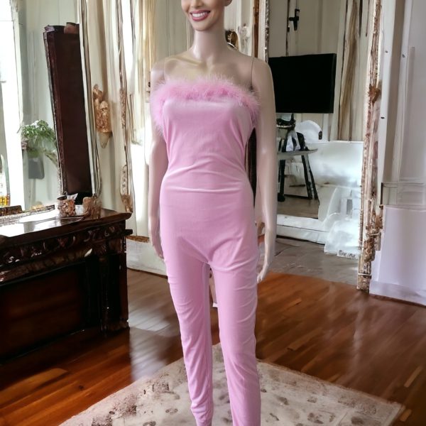 Pink Fur Trim Jumpsuit