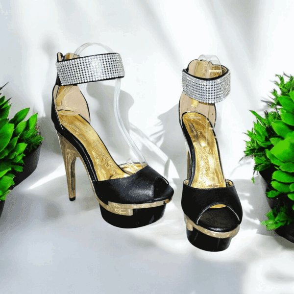 Gold Heel Rhinestone Studded Sandals