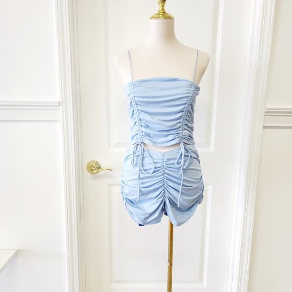 Adjustable Spring Blue Ruched Short Set