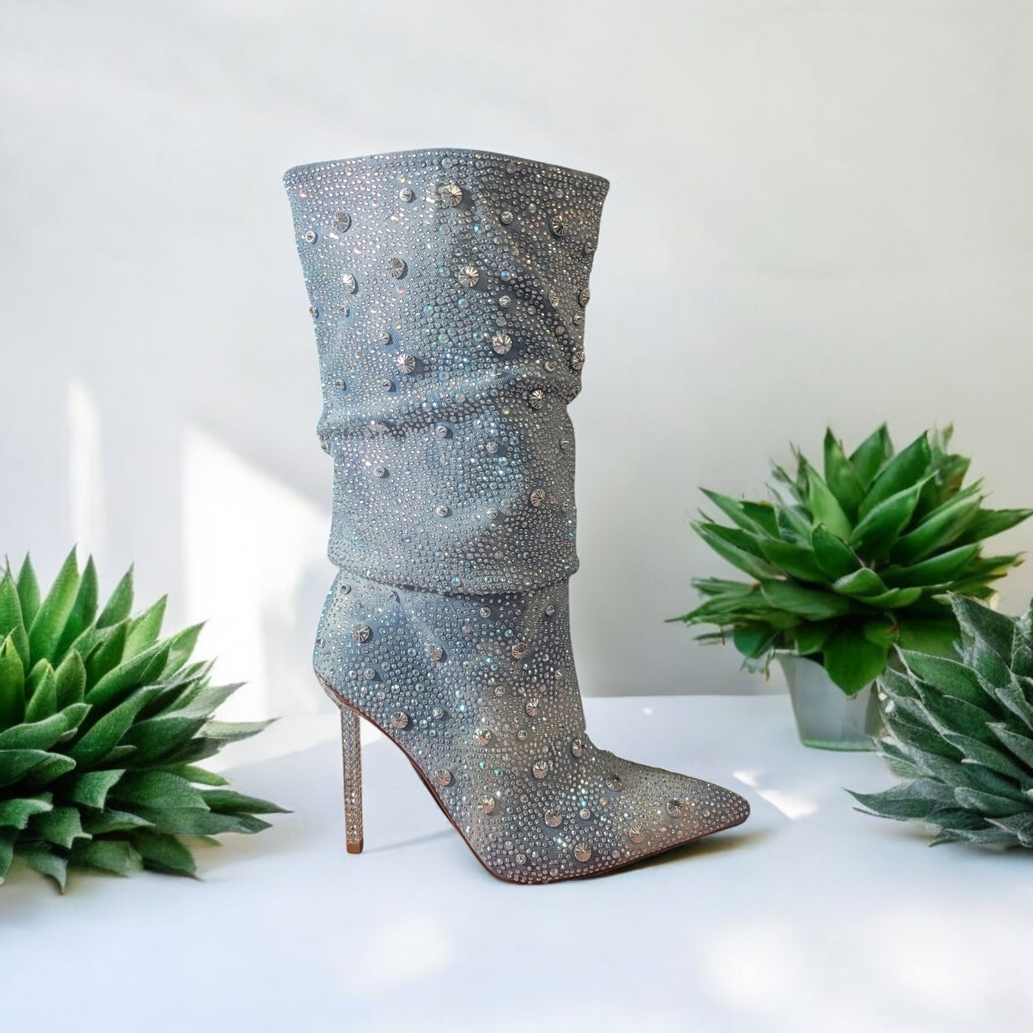 Rhinestone Full Studded Denim Boots