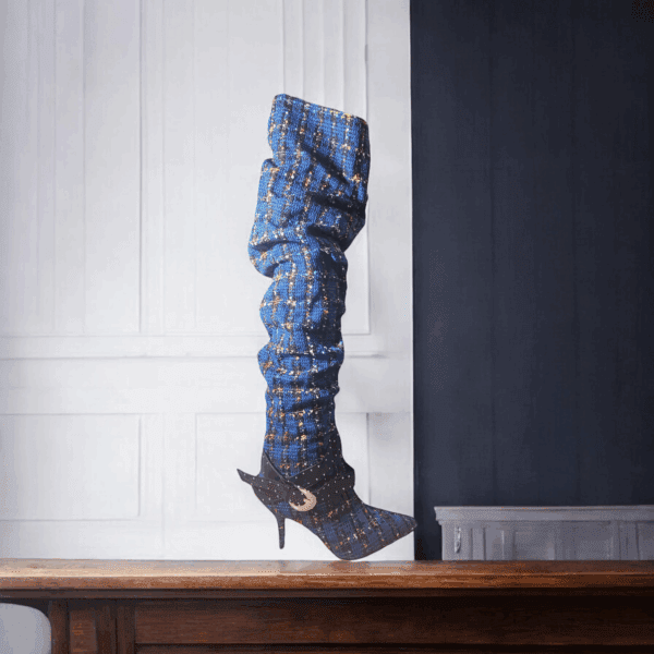 Plaid Knit Thigh High Boots