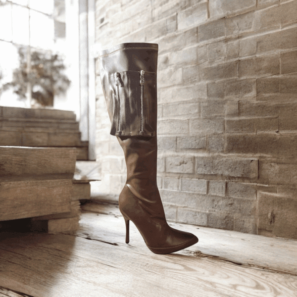 Leather Trim Detail Pocket Zippered Boots