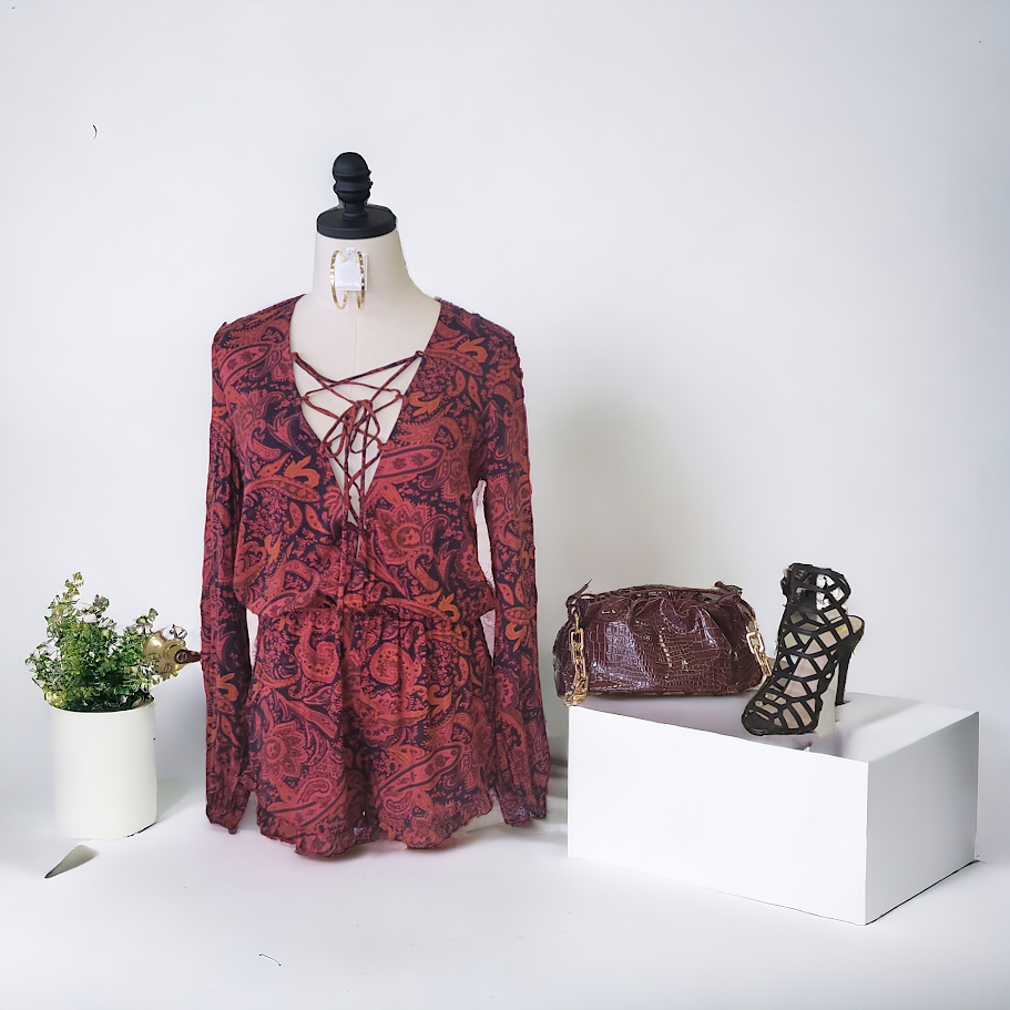 Boho Paisley Chic Lace Top Romper