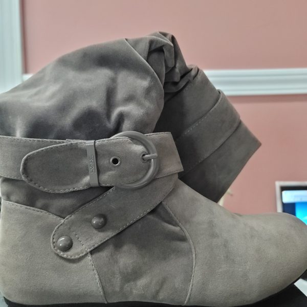 Suede Grey Buckle Boots